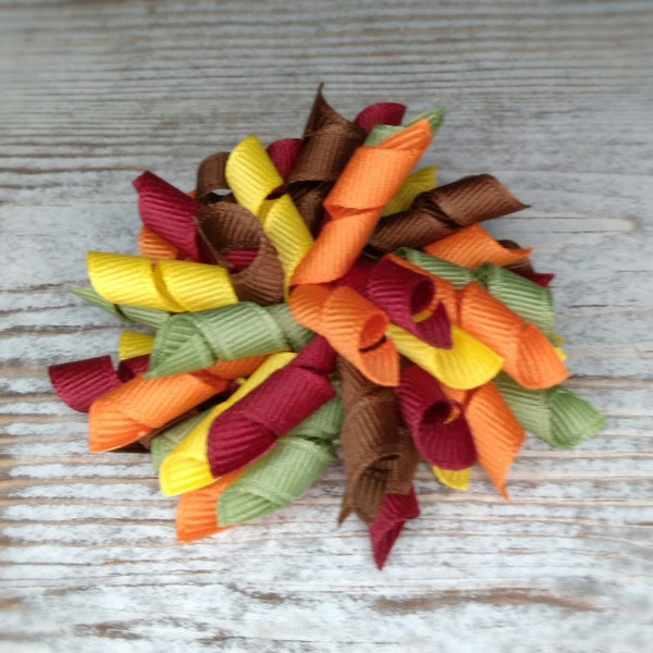 Fall Korker Bow, Autumn Hair Bow, Fall Colors Bow, Pigtails, Small Korker Bow, Large Korker Bow, Bow for Headbands, Thanksgiving Bow, Curly