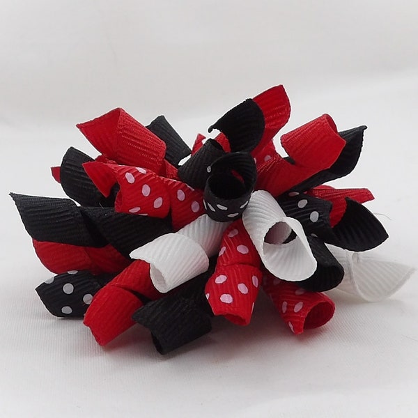 Black & Red Korker Bow, Lady Bug, Minnie Mouse Inspired, Mickey Mouse Inspired, Polka Dot, School Uniform, Sports Team, Curly, Cheer Bow