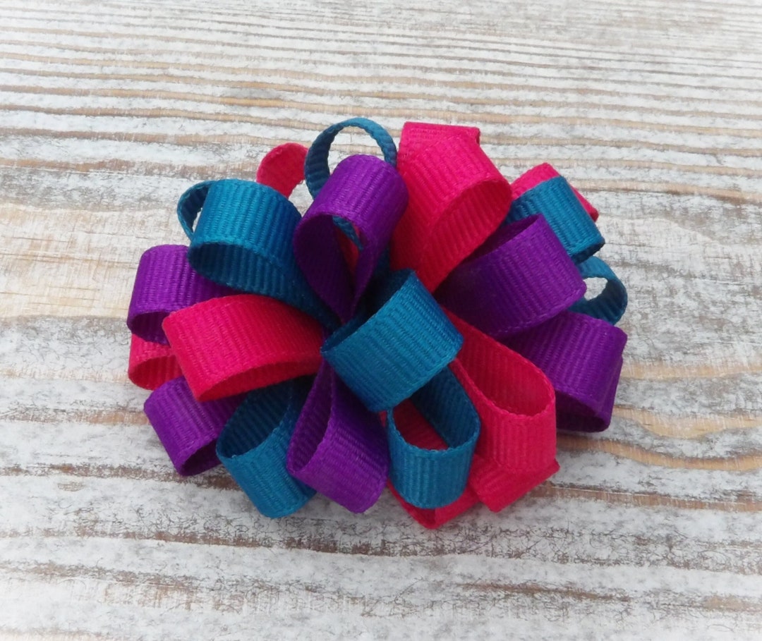 Loopy Puff Bow, Hot Pink Bow, Purple Hair Bow, Teal Hair Bow, Small