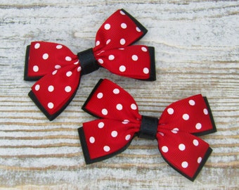 Handmade Girl Enfants Bébé Minnie Mouse 4 Wing Ribbon Hair Bow Clips Bobbles 