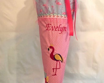 Schultüte Flamingo, Zuckertüte Mädchen, Flamingo, Papprohling 80 cm hoch