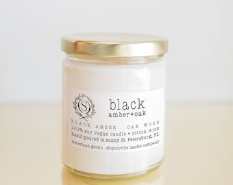 black amber & oak soy candle