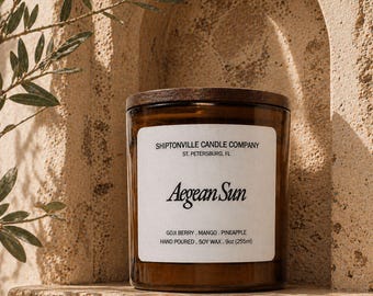 Aegean Sun - 100 % Vegan Soy 9oz Candle Hand-poured Small Batch