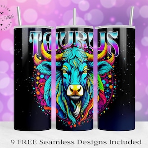 Taurus Zodiac 20 oz Skinny Tumbler Sublimation Design Digital Download PNG Instant DIGITAL ONLY, Horoscope Inspired Tumbler Wrap