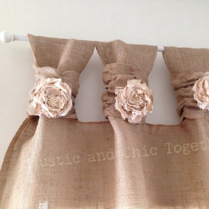 Burlap Curtains Tea dyed rosettes Wide Tabs image 3
