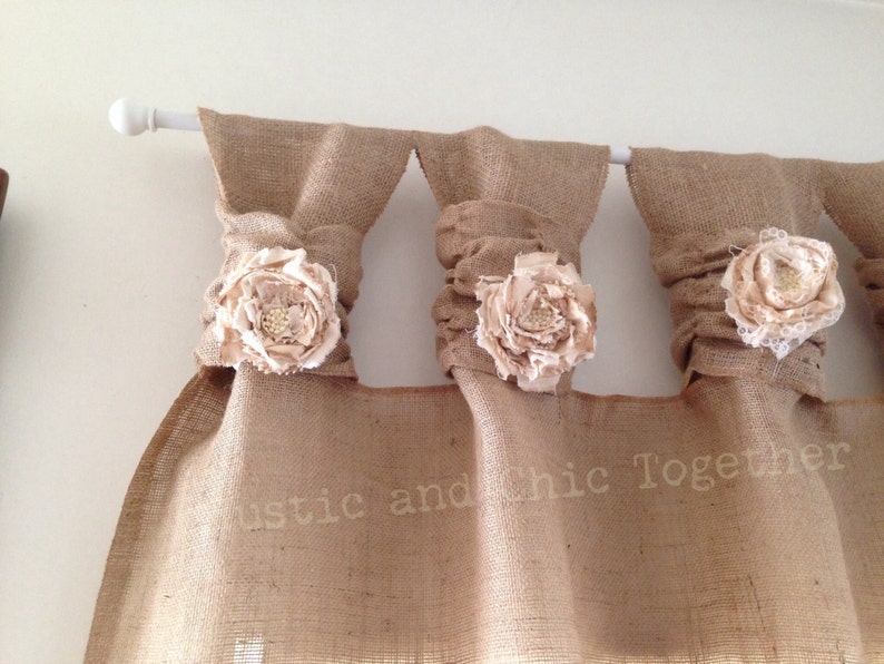 Burlap Curtains Tea dyed rosettes Wide Tabs image 3