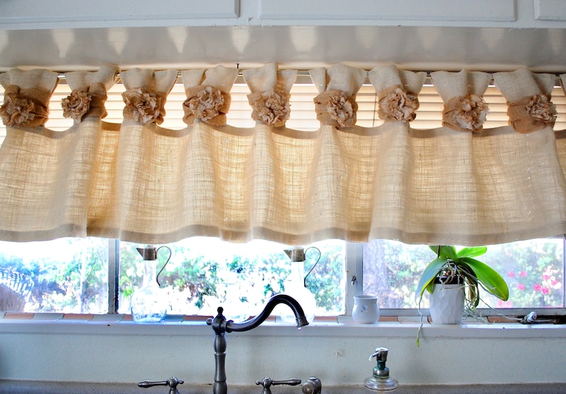 Burlap Valance Off White Handmade Tea Stain Fabric And Lace Image 0