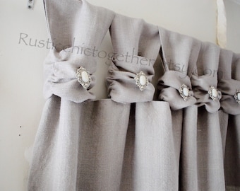 Vintage Linen Curtain – Ash Gray Ruched Tab Top, One Panel