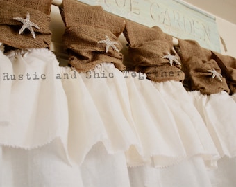 Burlap Linen Curtains with Starfish Brooche