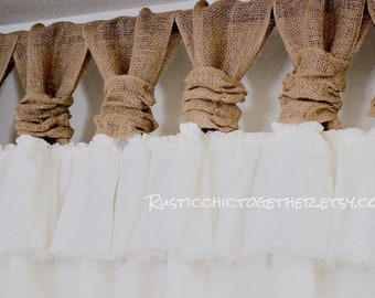 White Linen Ruffles Curtain-Burlap