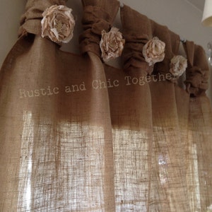 Burlap Curtains Tea dyed rosettes Wide Tabs image 1