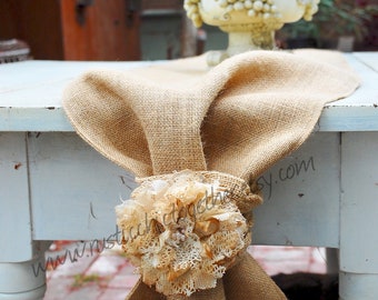 Table Runner - Burlap and Distressed Rosette
