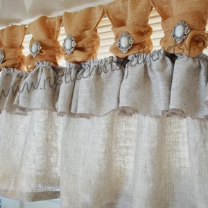 Valance - Linen - Belgium Linen - Burlap tabs 35"W x 18"L