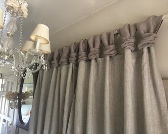 Linen  Curtain - Ash Gray Burlap - Wide Ruched Tabs