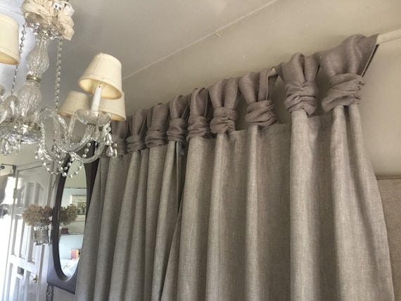 Linen Curtain Ash Gray Burlap Wide Ruched Tabs Etsy