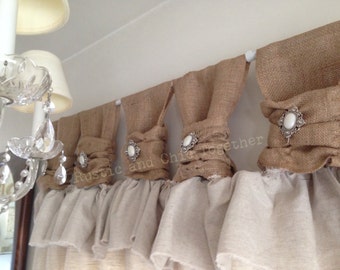 Burlap Linen Curtains with Jewelry Accent