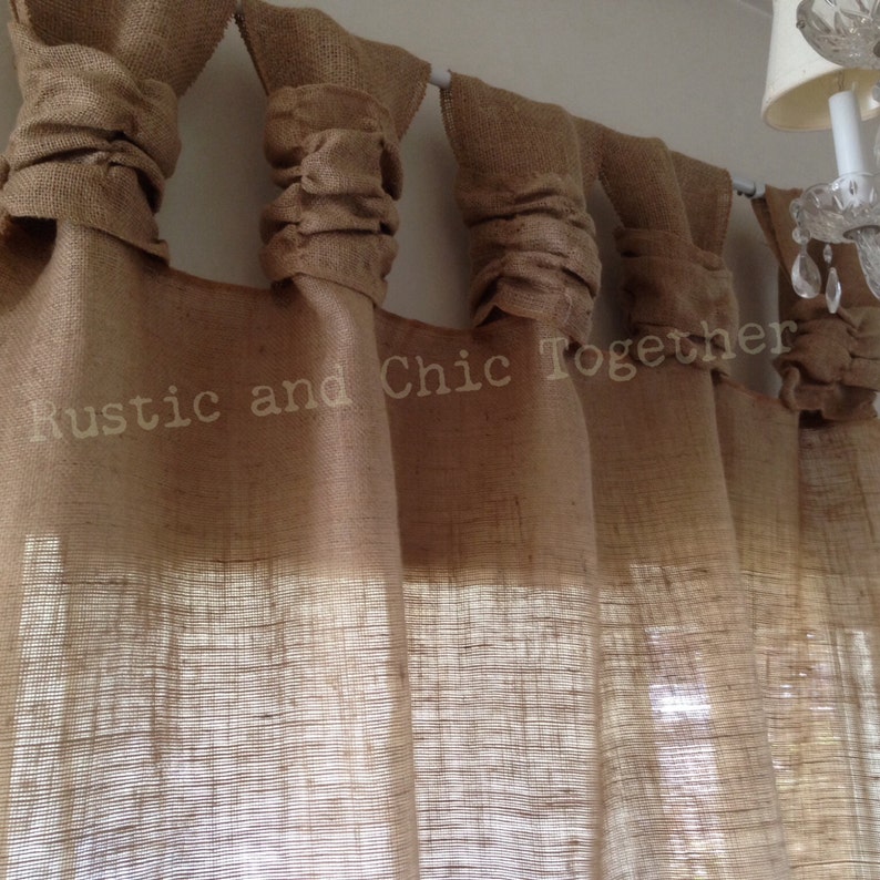 Burlap Curtains Tea dyed rosettes Wide Tabs image 4