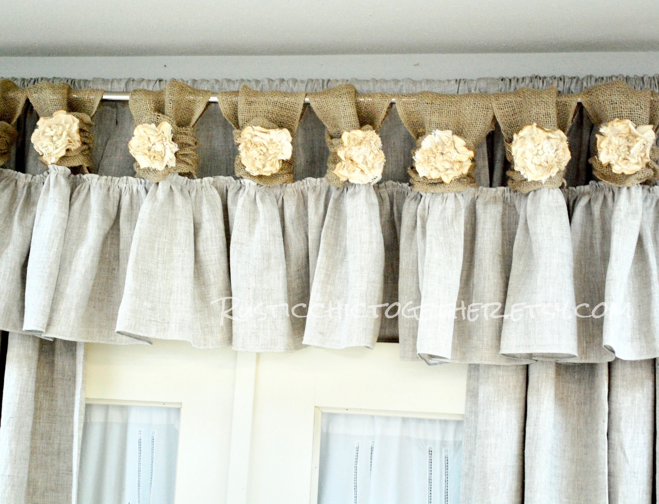 Natural Paloma Linen Burlap Valance Curtains- Handmade Tea Stain Fabric