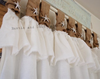 Linen Curtain with Burlap Tabs and Starfish Accent