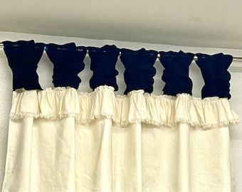 Floor Sample – Only One! Off‑white linen valance with black burlap tabs 25” W × 18”L