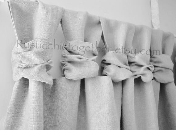 Burlap Curtain Ash Gray Burlap Wide Ruched Tabs Etsy