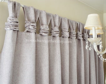 Curtain-Wide Ruched Tabs, Vintage Linen, Gray Color