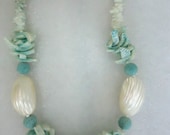 Vintage Seashell Teal Blue Necklace / Nautical Sea Shell Jewelry