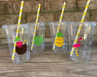 Luau Party Cups with lids and straws