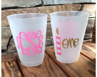 BIRTHDAY MONOGRAMMED frosted shatterproof party cups