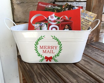 MERRY MAIL Christmas Card storage bucket