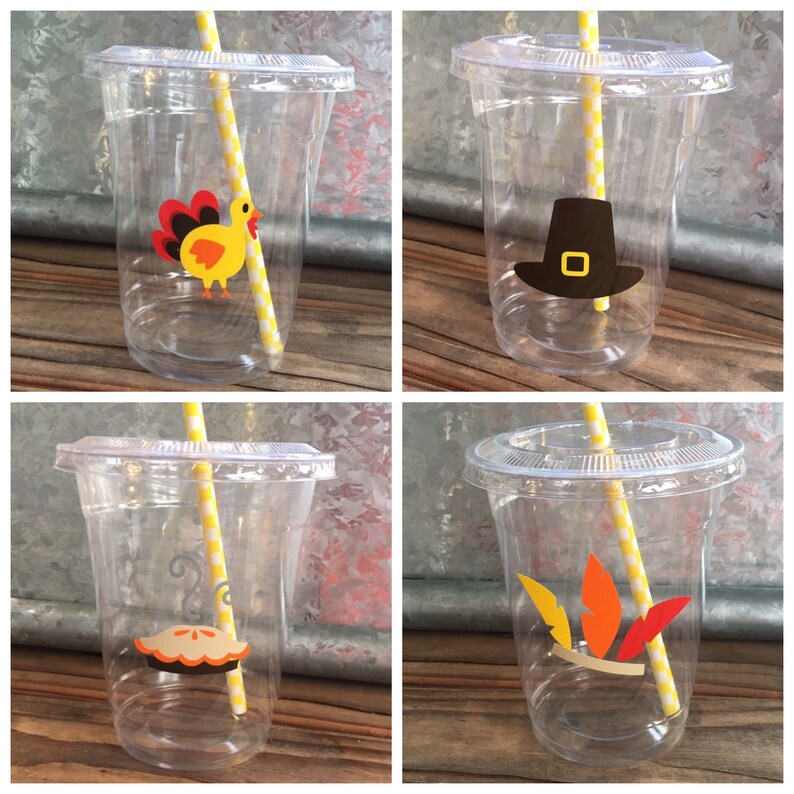 Thanksgiving Party Cups With Lids and Straws Kids Table Etsy