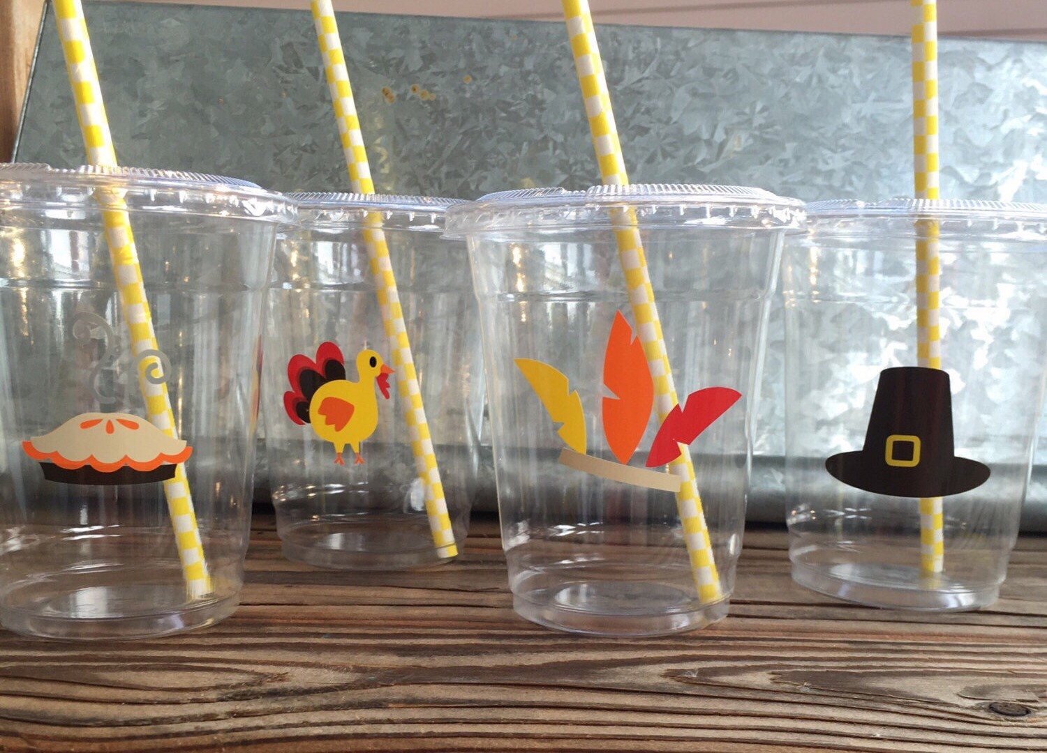 Thanksgiving Party Cups with lids and straws Kids Table Etsy
