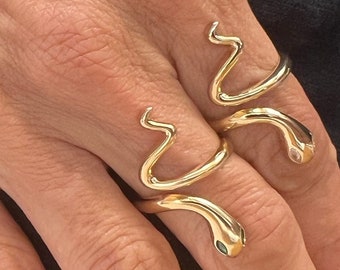 Silver Snake Ring with Crystal Eyes, 925 Sterling Silver Ring, Wholesale Snake Ring, Fashion Jewelry Ring, Adjustable Ring