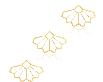 Gold Fan Pendant, 3 Pcs, Geometric Fan Charm, Art Deco Pendant, Fan Necklace Pendant, Laser Cut Jewelry, Unique Jewelry Findings, GoldieJS