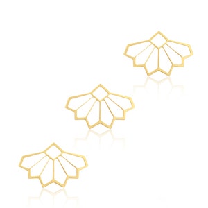 Gold Fan Pendant, 3 Pcs, Geometric Fan Charm, Art Deco Pendant, Fan Necklace Pendant, Laser Cut Jewelry, Unique Jewelry Findings, GoldieJS