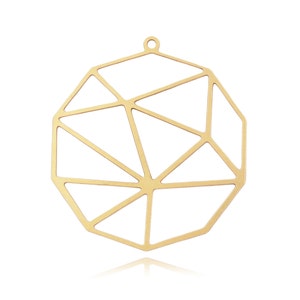 Gold Geometric Pendant, 1Pc, Gold Plated Pendant, Laser Cut Pendant, Geometry Necklace Charm, Brass Geometric Charm, Unique Jewelry Findings