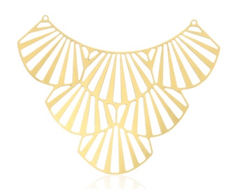 Art Deco Pendant, 1Pc, Large Gold Pendant, Art Deco Fan, Laser Cut Pendant, Unique Jewelry Findings, Gold Plated Connector, Art Deco Jewelry