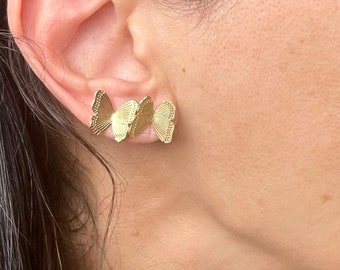 Gold Butterfly Earrings, Butterfly Statement Studs