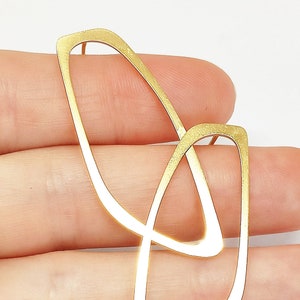 Gold Asymmetrical Long Oval Earrings, 1 Pair, Large Oval Post Earrings, Long Oval Stud, Wholesale Earrings