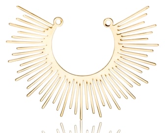 Ciondolo da sole Art Deco, 1Pc, grande ciondolo, ventilatore Art Deco in oro, creazione di gioielli, ciondolo tagliato al laser, reperti di gioielli unici, gioielli Art Deco