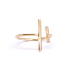 Silver Two Bars Ring, Double Bar Ring, Open Bar Ring, Adjustable Bar Ring