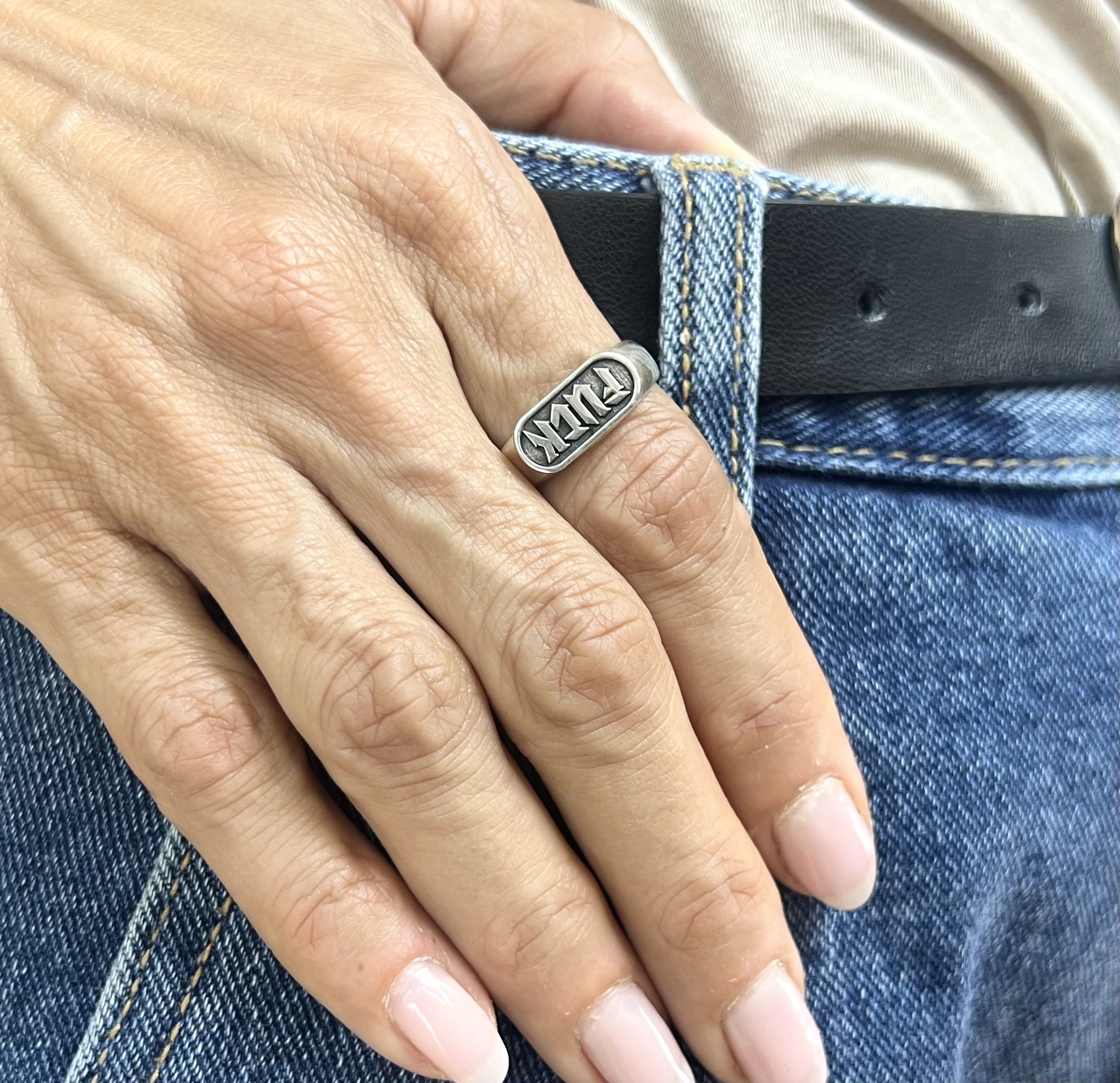 925 Sterling Silver Fuck Signet Ring. - Etsy