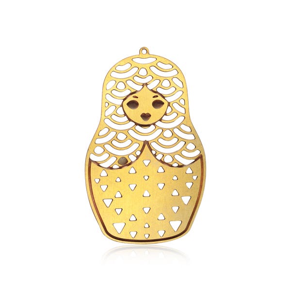Matryoshka Pendant, 1PC Traditional Charm, Face Charm, Gold Pendant, Round Charm, Laser Cut Finding, Jewelry Supplies, Emoji Charm