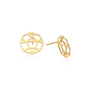 Circle Earrings, Gold Stud Earrings, Hexagon Post Earrings, Web Earrings, Geometric Earrings, 1 Pair, Laser Cut Jewelry, Wholesale Earrings