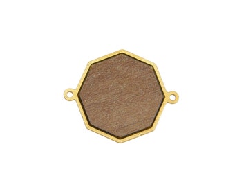 Geometric Wood Pendant, 1 Pc, Octagon Connector, Wood Pendant, Gold Plated Connector, Laser Cut Jewelry, FORMICA Pendant, Jewelry Making