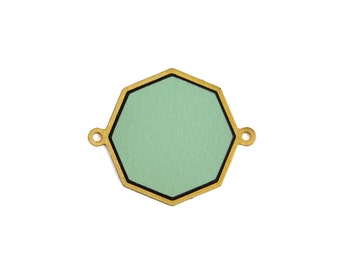 Geometric Connector, 1 Pc, Octagon FORMICA Pendant, Gold Plated Pendant, Laser Cut Jewelry, Mint Green Pendant, Wood Pendant, Jewelry Making