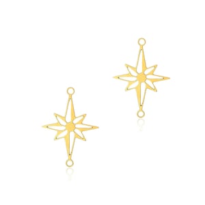 Gold Compass Pendant, 2 Pcs, North Star Pendant, Gold Star Charm, Northern Star Pendant, Small Compass Charm, Star connector, Jewelry Supply