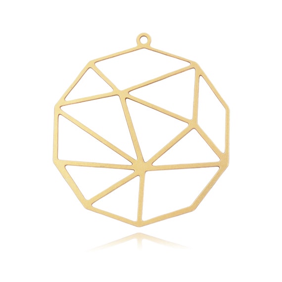 Gold Geometric Pendant, 1Pc, Gold Plated Pendant, Laser Cut Pendant, Geometry Necklace Charm, Brass Geometric Charm, Unique Jewelry Findings