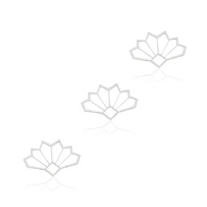 May include: Three silver geometric flower-shaped earrings with a delicate openwork design.