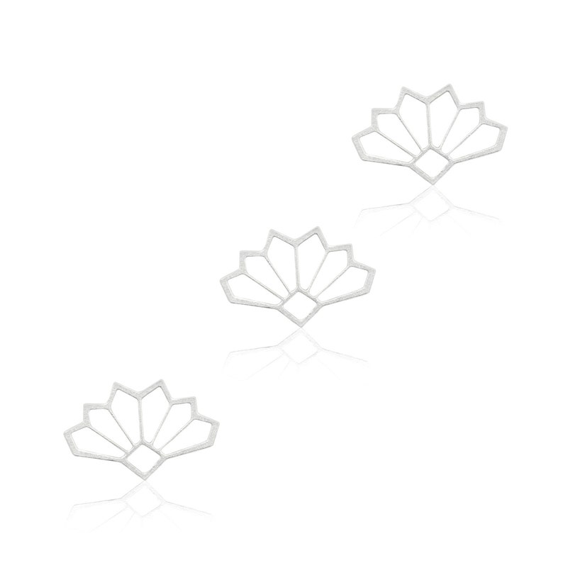 May include: Three silver geometric flower-shaped earrings with a delicate openwork design.